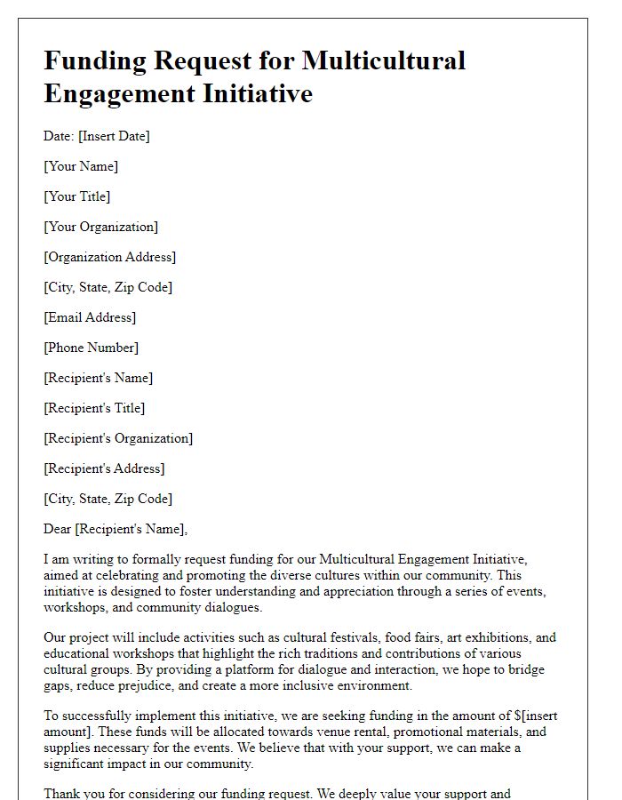 Letter template of funding request for multicultural engagement initiative