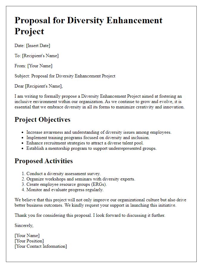 Letter template of proposal for diversity enhancement project