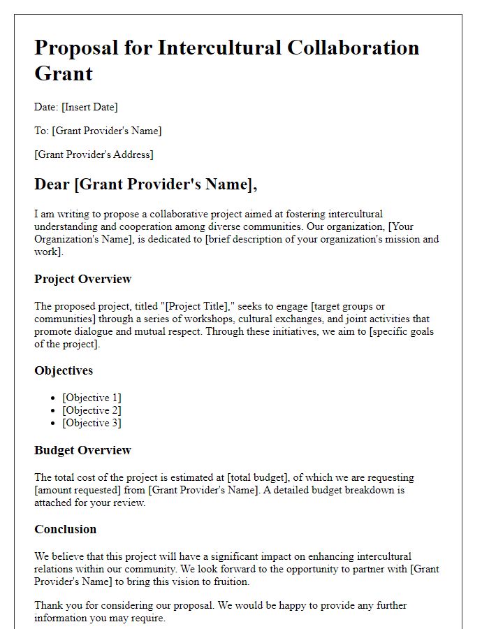 Letter template of proposal for intercultural collaboration grant