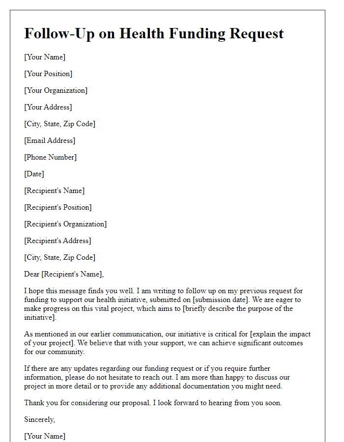 Letter template of follow-up on health funding request.