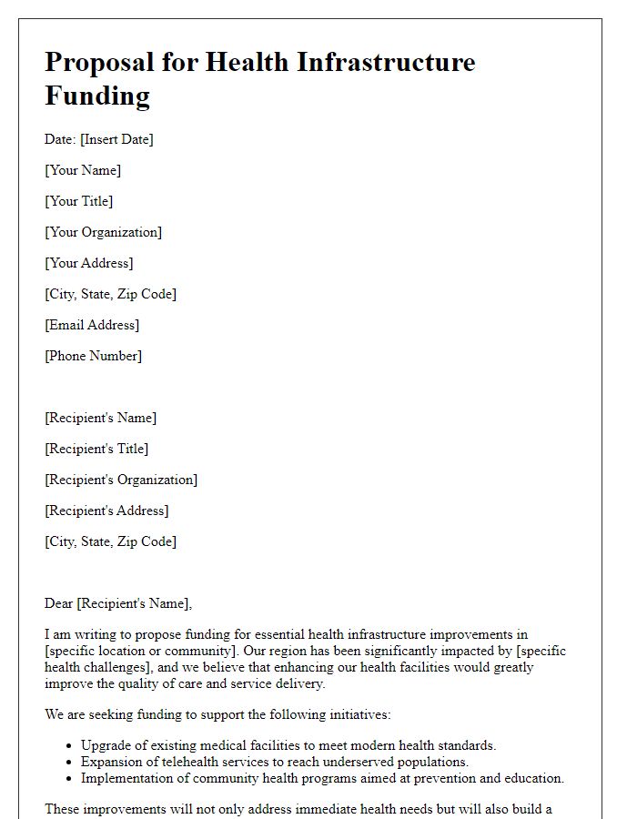 Letter template of proposal for health infrastructure funding.