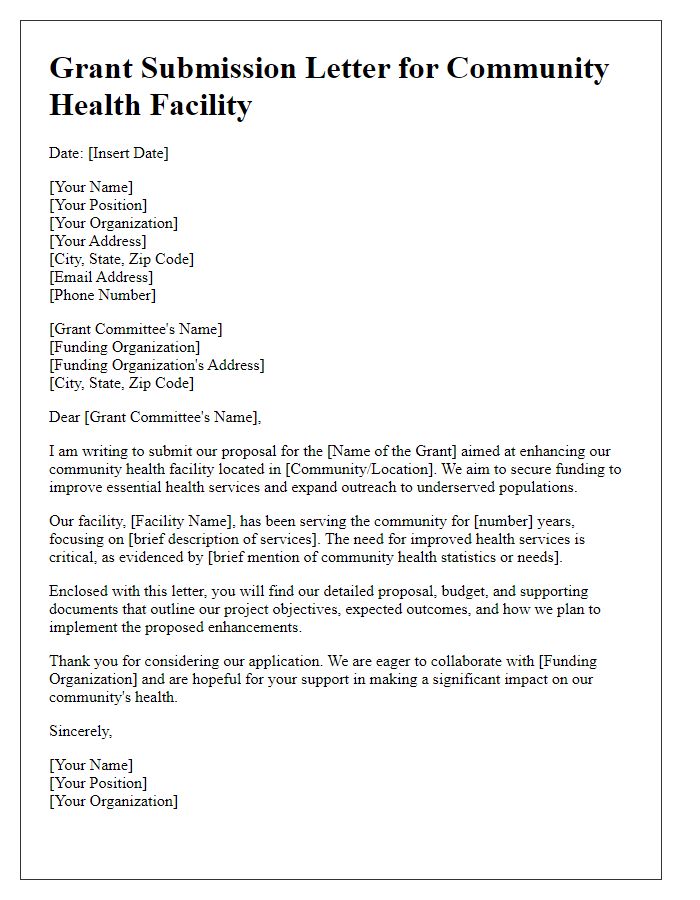 Letter template of submission for community health facility grant.