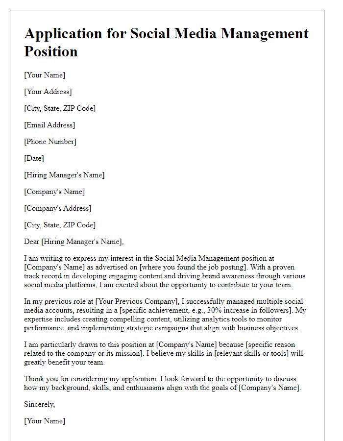 Letter template of application for social media management position