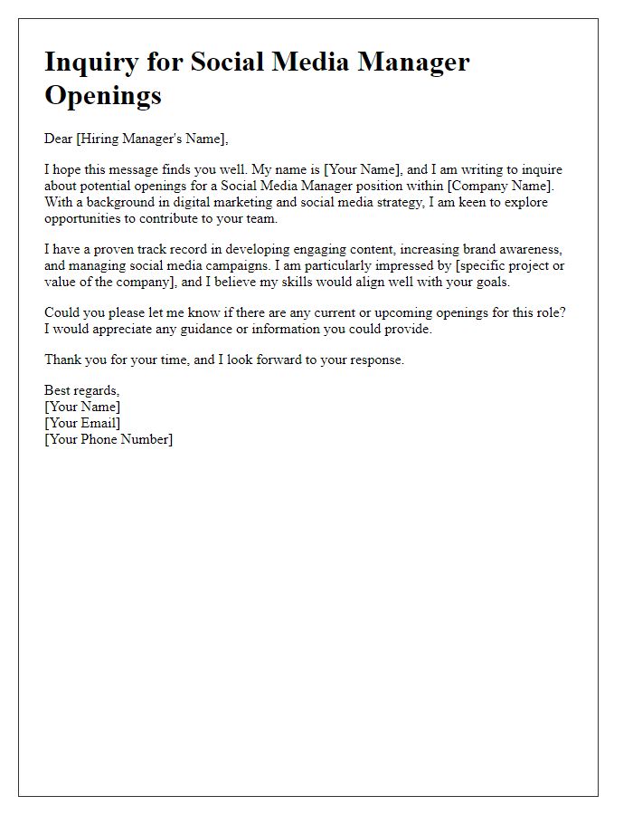 Letter template of inquiry for social media manager openings