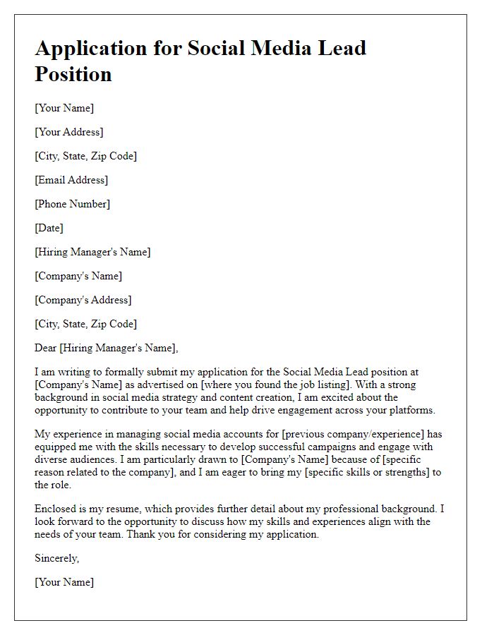 Letter template of submission for social media lead application