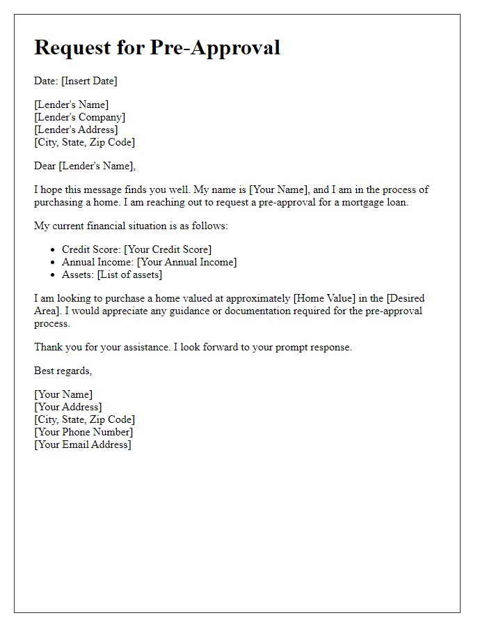 Letter template of home buyer pre-approval request