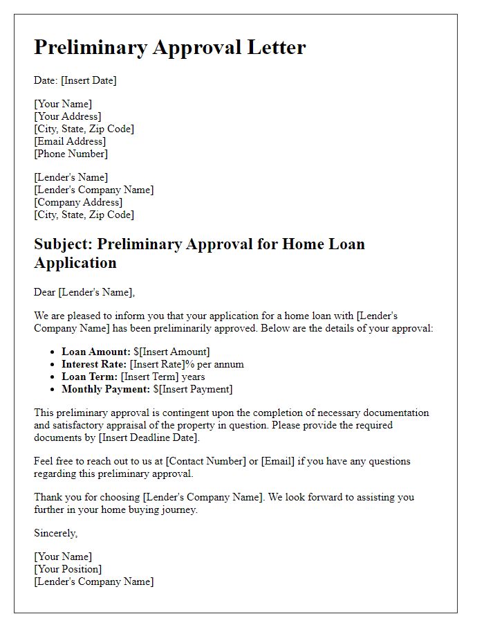 Letter template of preliminary approval for home loan