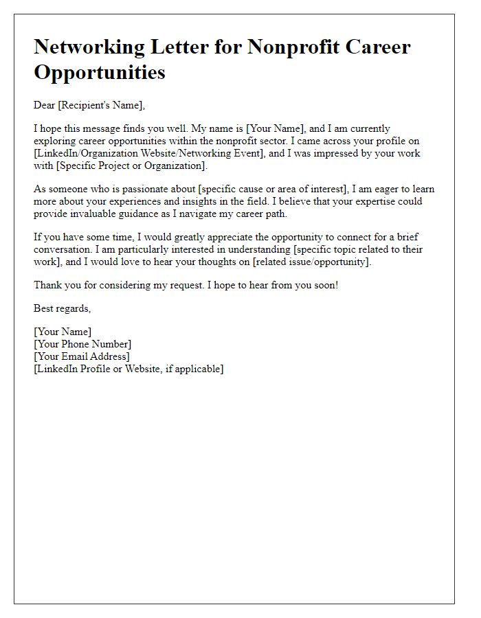 Letter template of networking for nonprofit career opportunities