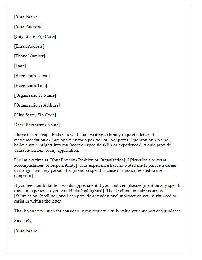 Letter template of recommendation request for nonprofit jobs