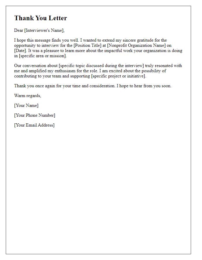 Letter template of thank you for nonprofit interview