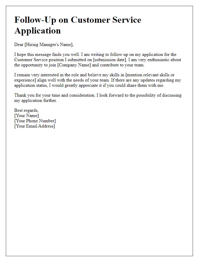 Letter template of follow-up after customer service application