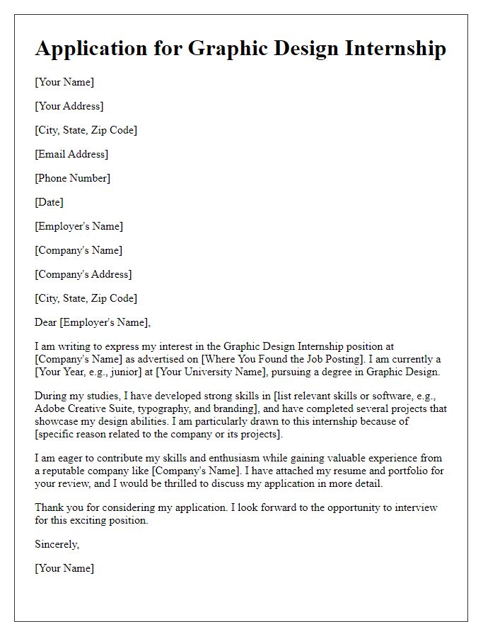 Letter template of application for graphic design internship.