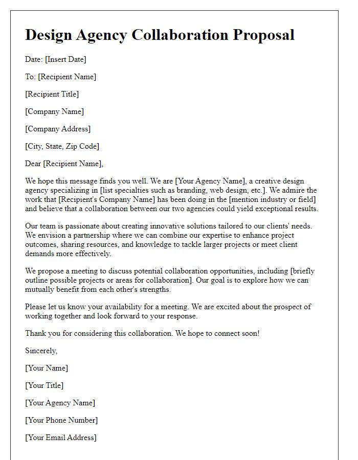 Letter template of design agency collaboration proposal.