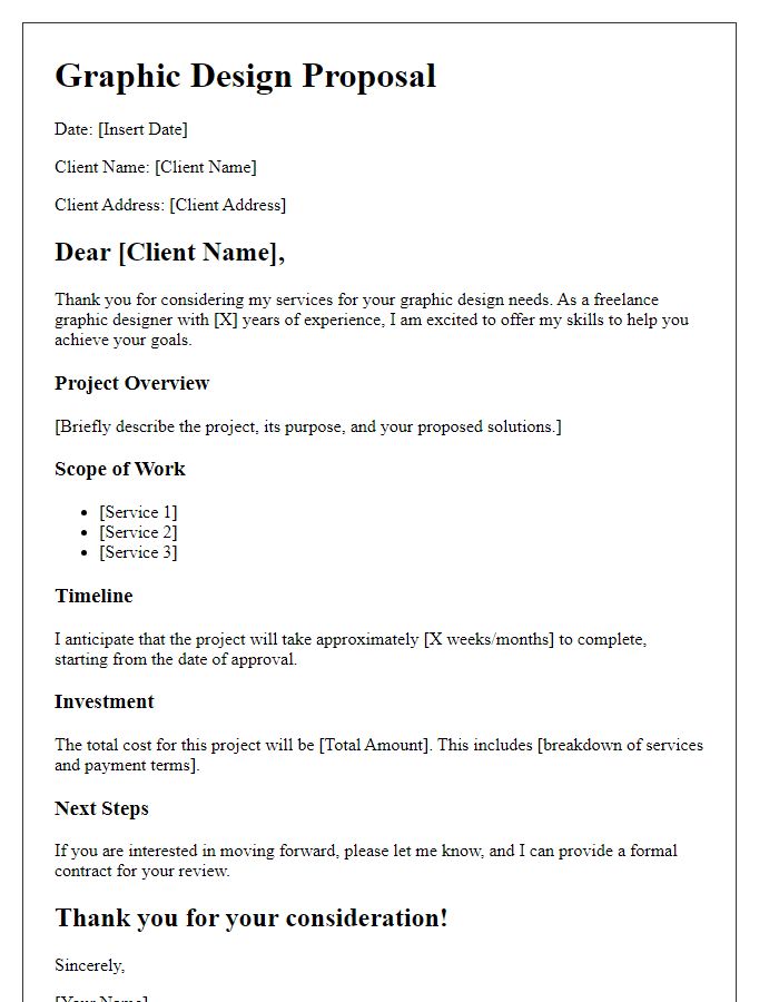 Letter template of freelance graphic designer proposal.