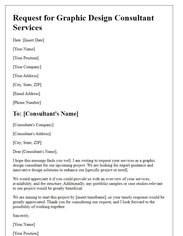 Letter template of graphic design consultant services request.