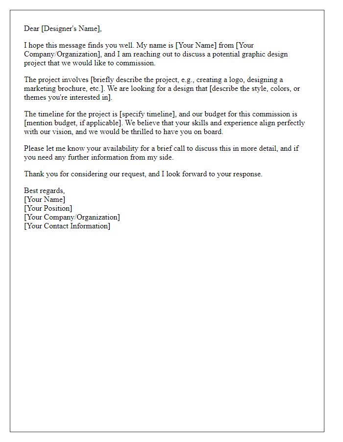 Letter template of graphic design project commission request.