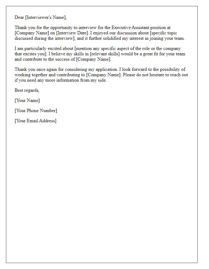 Letter template of thank you note post-executive assistant interview