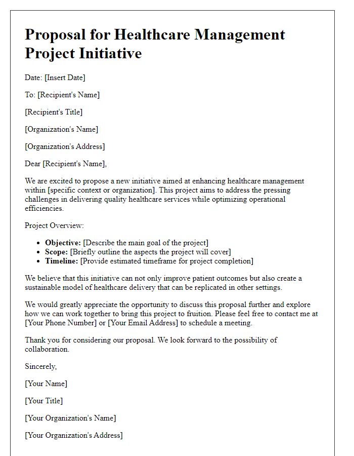 Letter template of proposal for healthcare management project initiative