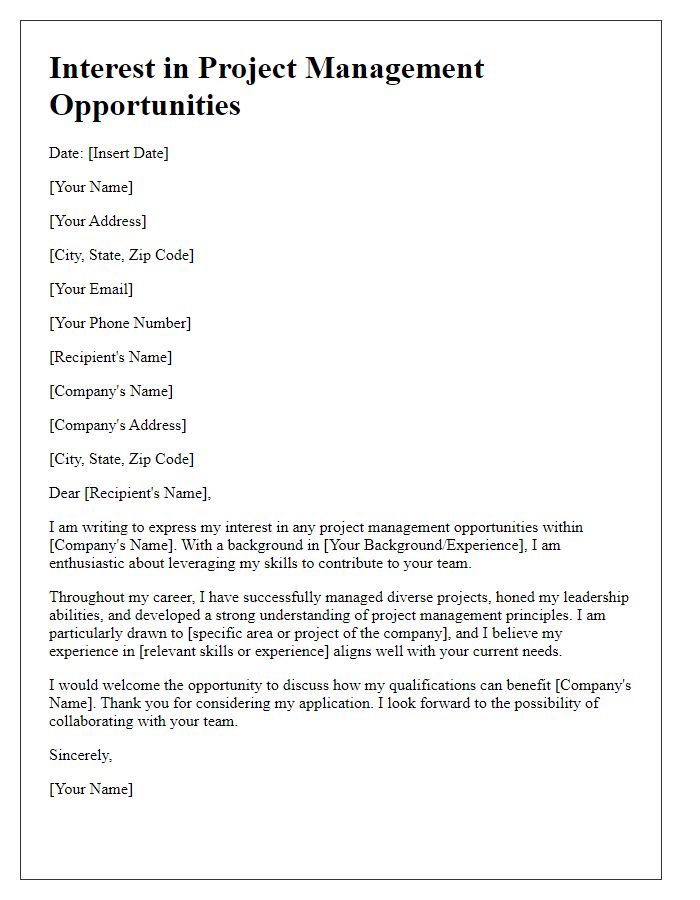 Letter template of interest in project management opportunities