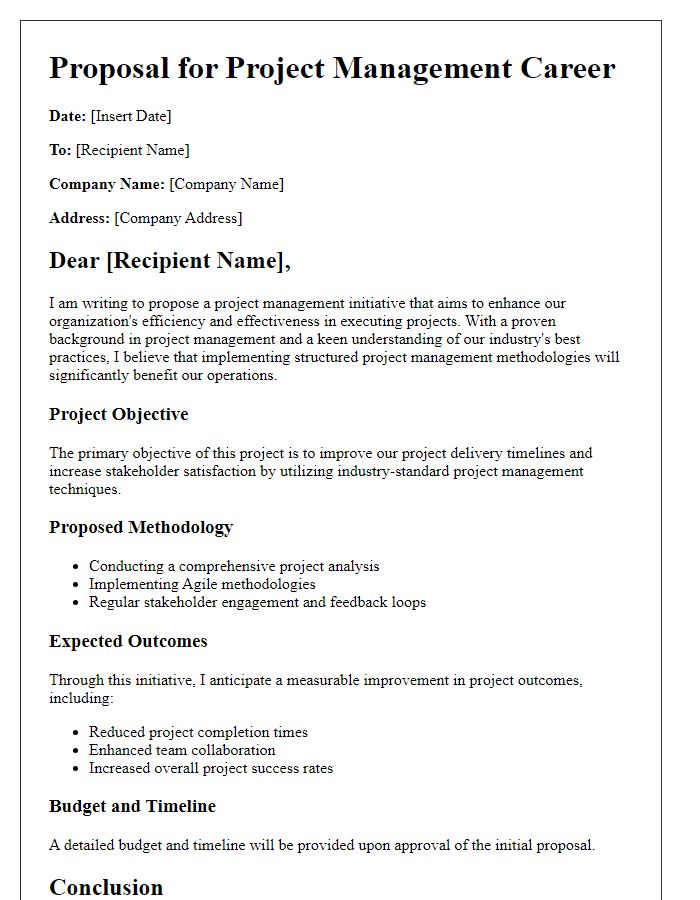 Letter template of proposal for project management careers