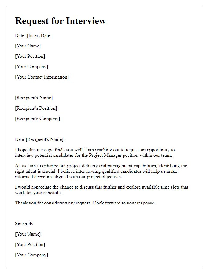 Letter template of request for project manager interviews