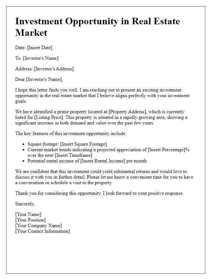 Letter template of investment opportunity in real estate market