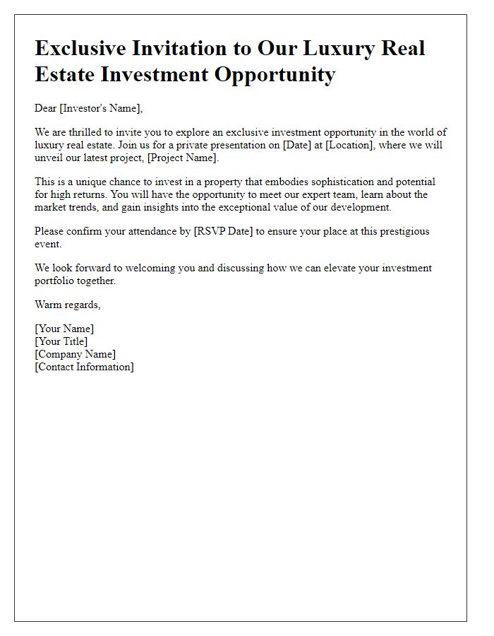 Letter template of luxury real estate investment invitation