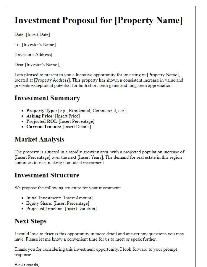 Letter template of real estate investment proposal