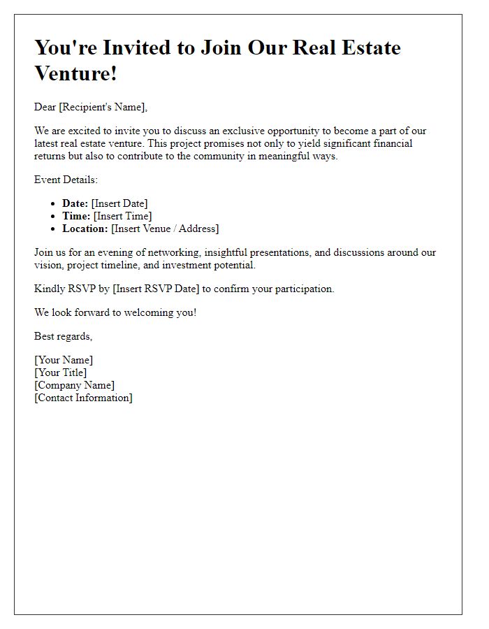 Letter template of real estate venture invitation