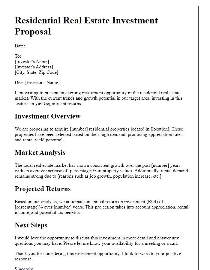 Letter template of residential real estate investment concept