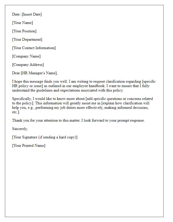 Letter template of request for HR policy clarification