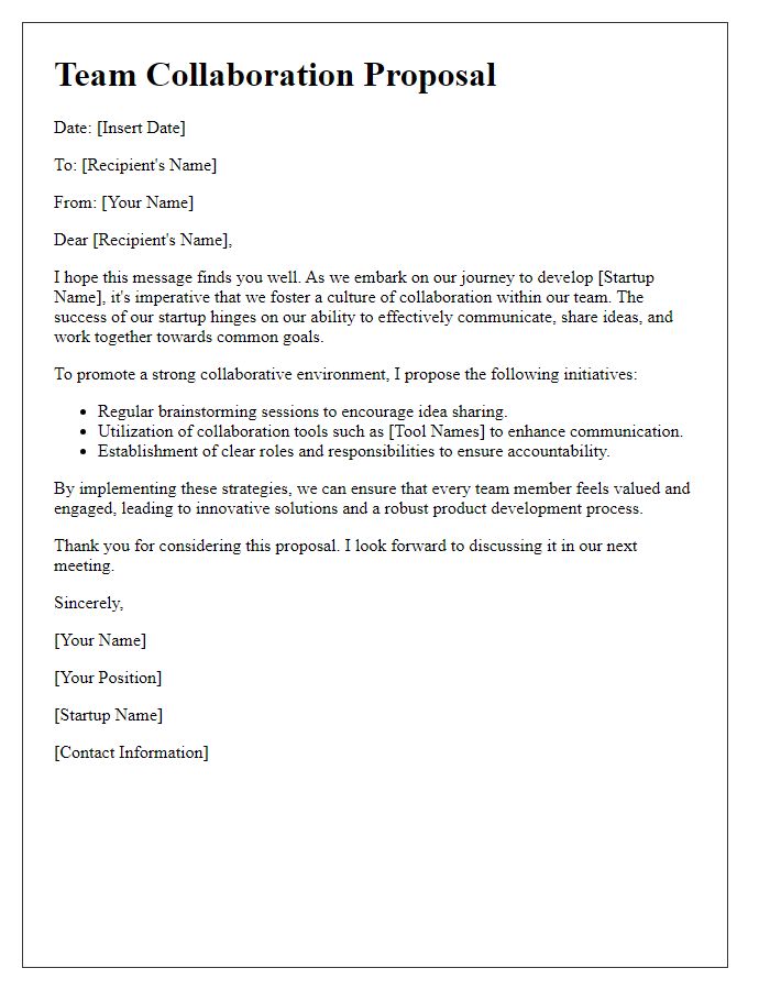 Letter template of team collaboration focus for startup applications