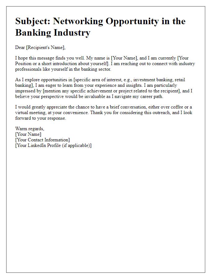 Letter template of networking outreach for banking industry