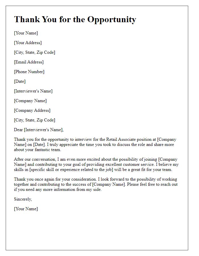 Letter template of thank you for retail associate interview