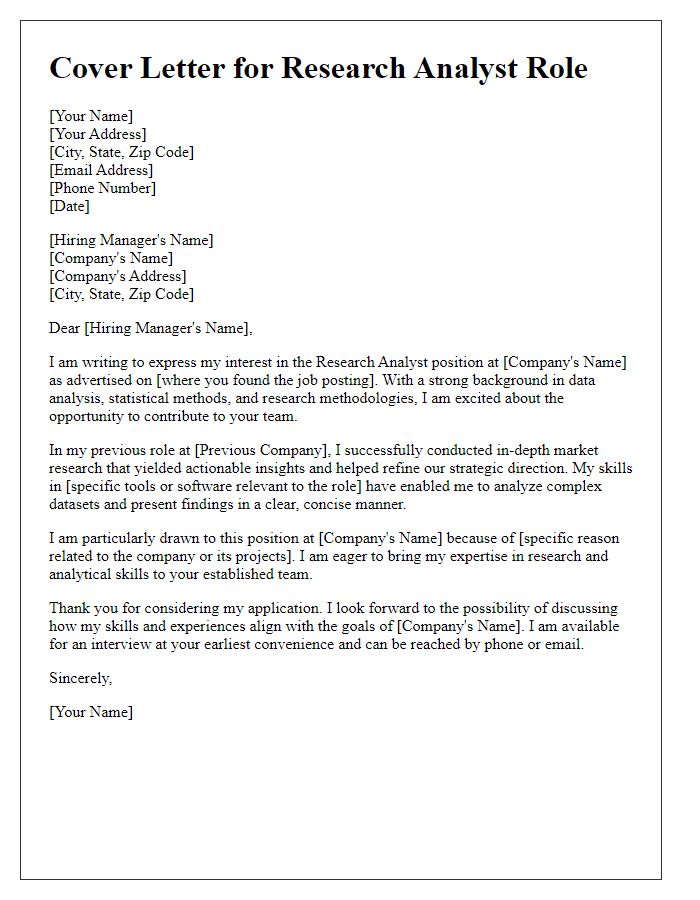 Letter template of Cover Letter for Research Analyst Role