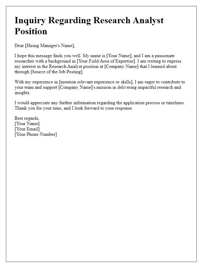 Letter template of Research Analyst Position Inquiry