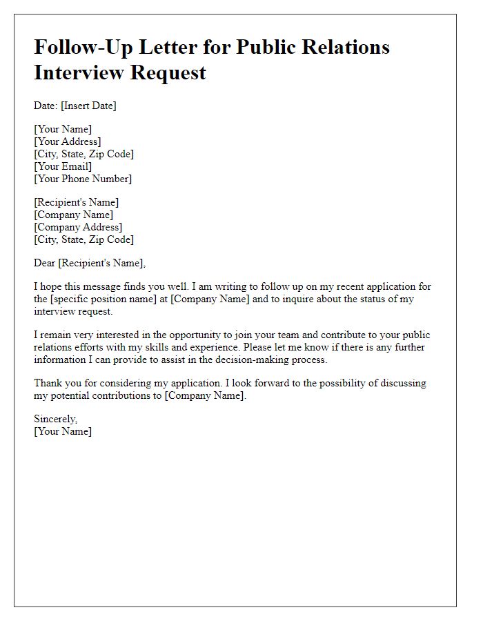 Letter template of follow-up for public relations interview requests