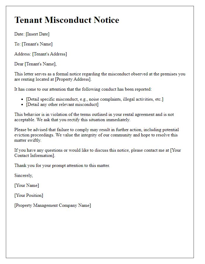 Letter template of tenant misconduct notice