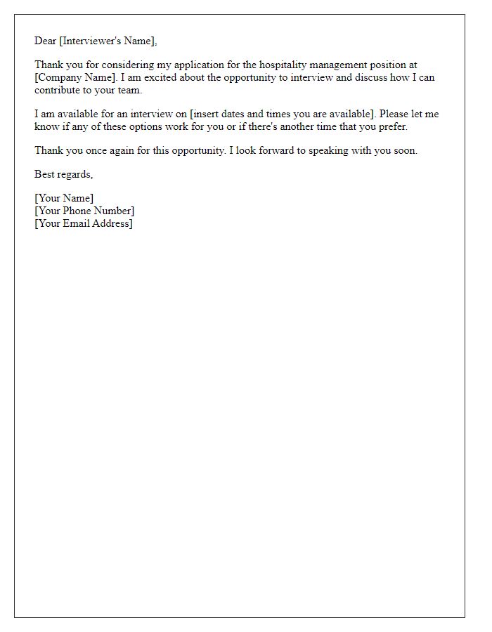 Letter template of response to hospitality management interview request