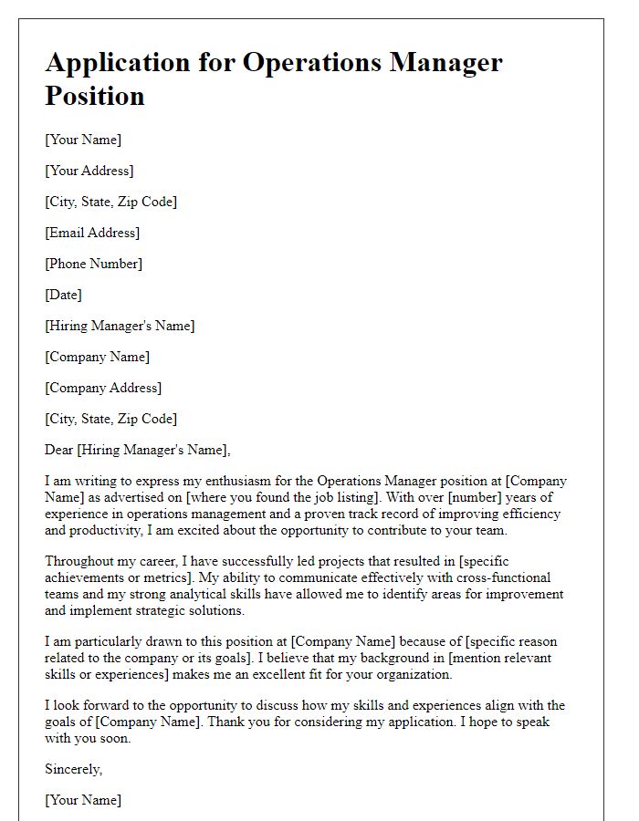 Letter template of expression of enthusiasm for operations manager job