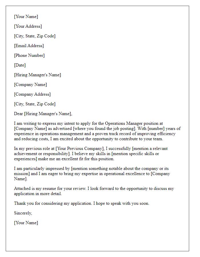 Letter template of intent to apply for operations manager opening