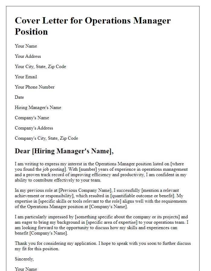 Letter template of professional interest in operations manager position