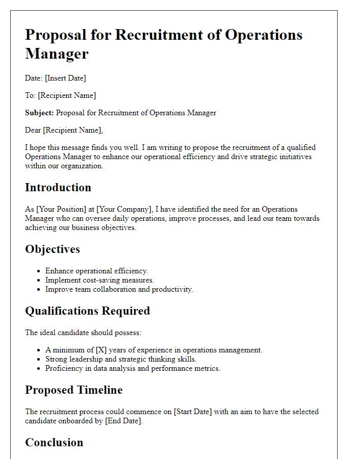 Letter template of proposal for operations manager recruitment