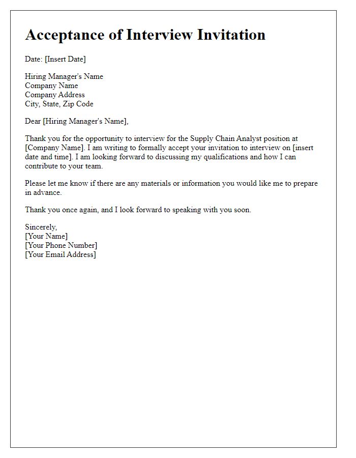 Letter template of acceptance for supply chain analyst interview