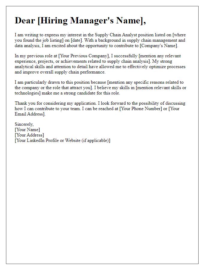 Letter template of response to supply chain analyst job listing