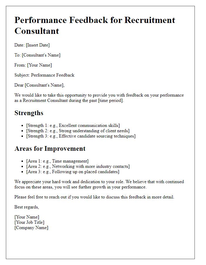 Letter template of performance feedback for recruitment consultant