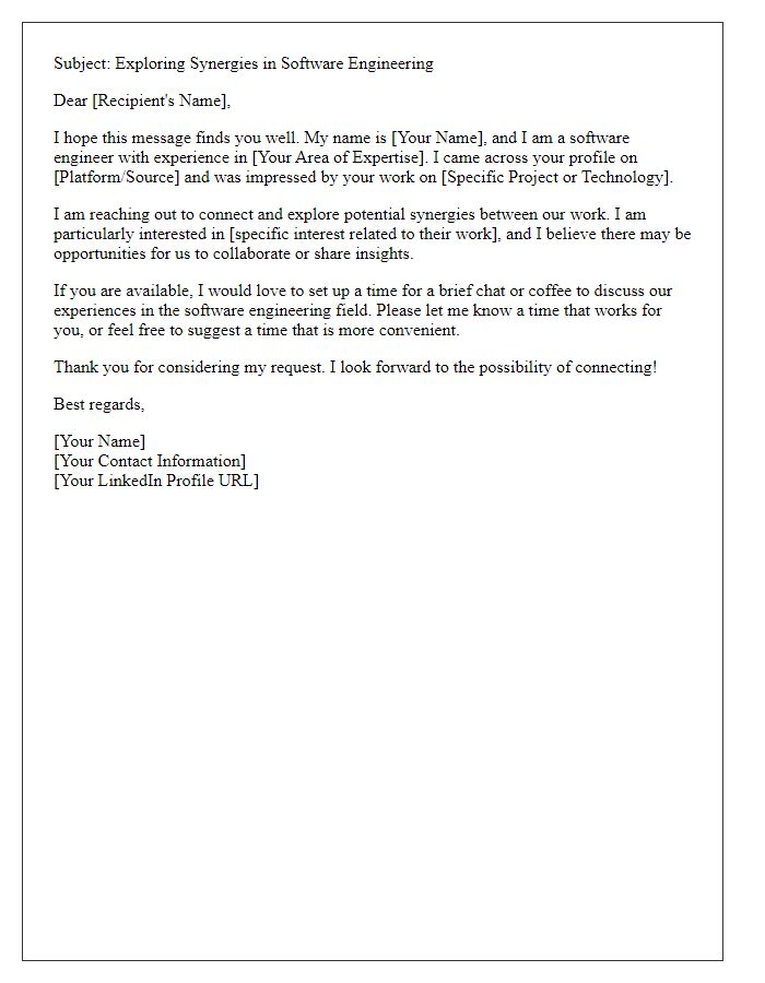 Letter template of networking outreach for software engineering contacts.