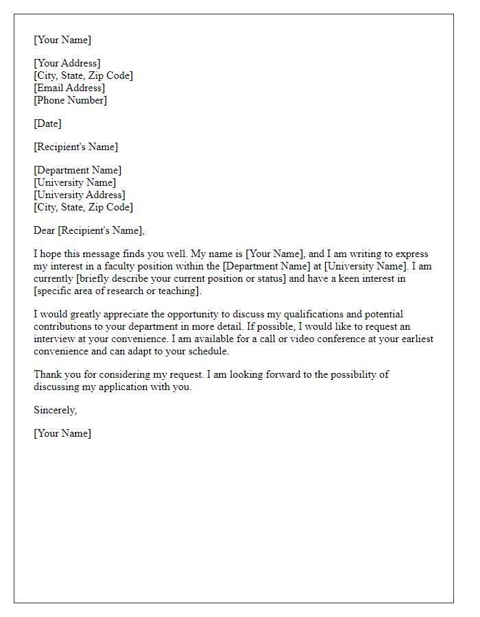 Letter template of request for faculty interview opportunity