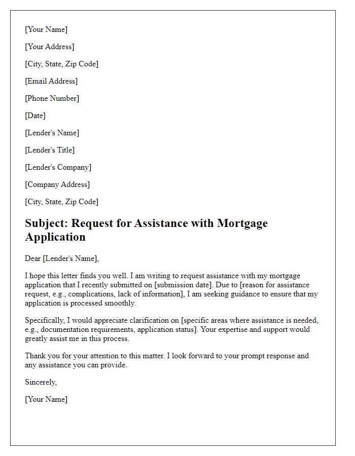 Letter template of mortgage application assistance request