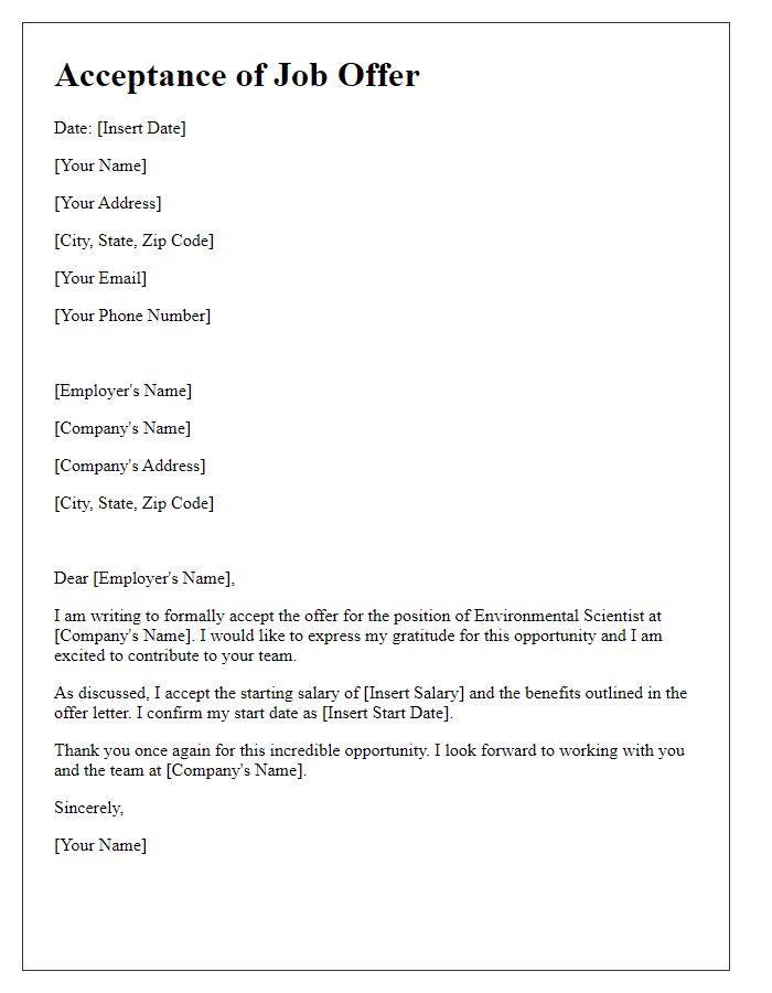 Letter template of acceptance for environmental science job offer